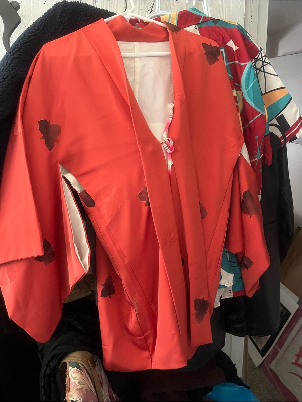 Red Floral Satin Kimono Jacket